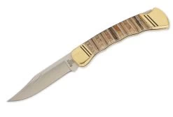 Buck Knives 110 Folding Hunter Finger Groove, Custom Natural Mammoth Tooth By Brian Yellowhorse W/ Sheath – Limited Edition