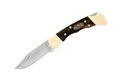 Buck Knives 112 Ranger Finger Groove 50th Anniversary Genuine Ebony Wood Folding Knife W/Sheath