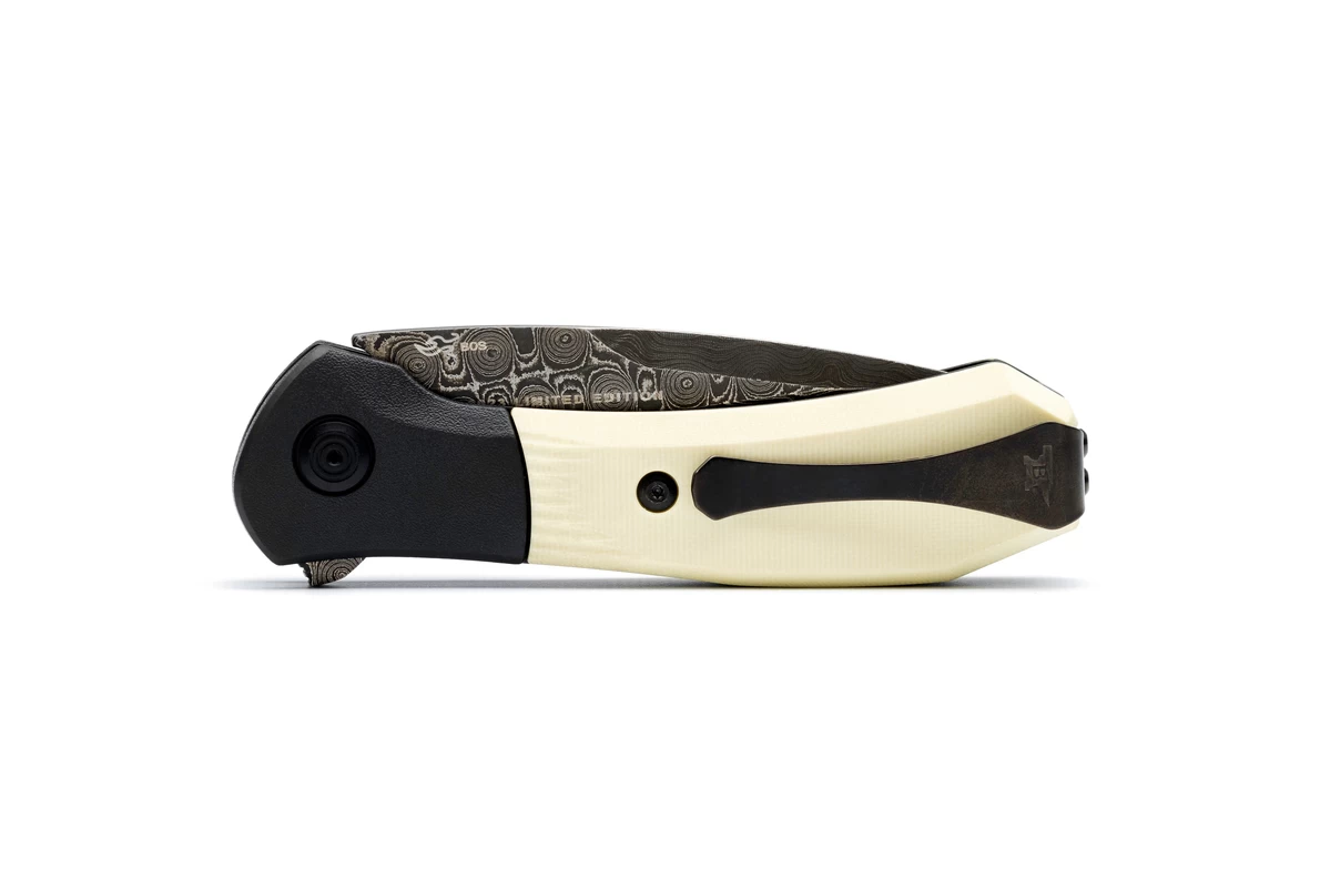 Buck Knives 590 Paradigm Assisted Open Knife 3″ Raindrop Damascus Drop Point Blade, Ivory G10 Handles, Rotating Bolster Lock W/ Clip, Limited Edition Legacy Collection 2 Buck Knives 590 Paradigm Assisted Open Knife 3″ Raindrop Damascus Drop Point Blade, Ivory G10 Handles, Rotating Bolster Lock W/ Clip, Limited Edition Legacy Collection - Image 2