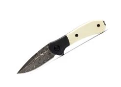 Buck Knives 590 Paradigm Assisted Open Knife 3″ Raindrop Damascus Drop Point Blade, Ivory G10 Handles, Rotating Bolster Lock W/ Clip, Limited Edition Legacy Collection