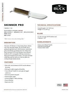 Buck Knives 103 Skinner Pro Fixed Blade Knife 4″ S35VN Green Canvas Micarta Handle W/ Leather Sheath -Knife discount store 103 Skinner PRO TDS pdf