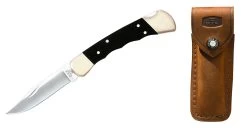 Buck Knives 110 Finger Groove Genuine Ebony Wood Folding Hunter W/ Upgraded Suede Leather Sheath