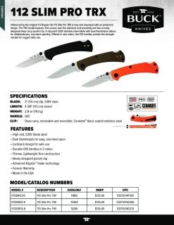 Buck Knives 112 Slim Pro TRX Ranger Folding Knife, OD Green G10 Scales, BOS S30V Blade W/ Pocket Clip 9 Buck Knives 112 Slim Pro TRX Ranger Folding Knife, OD Green G10 Scales, BOS S30V Blade W/ Pocket Clip -Knife discount store 112 Slim Pro TRX 1 pdf 1