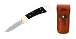 Buck Knives 112 Ranger Genuine Ebony Wood Folding Knife W/ Upgraded Suede Leather Sheath