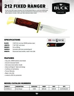 Buck Knives 212 Fixed Ranger, BOS S45VN Blade, Ironwood Handle, Fixed Blade Knife W/ Sheath Limited Edition -Knife discount store 212IWSLE Fixed Ranger pdf