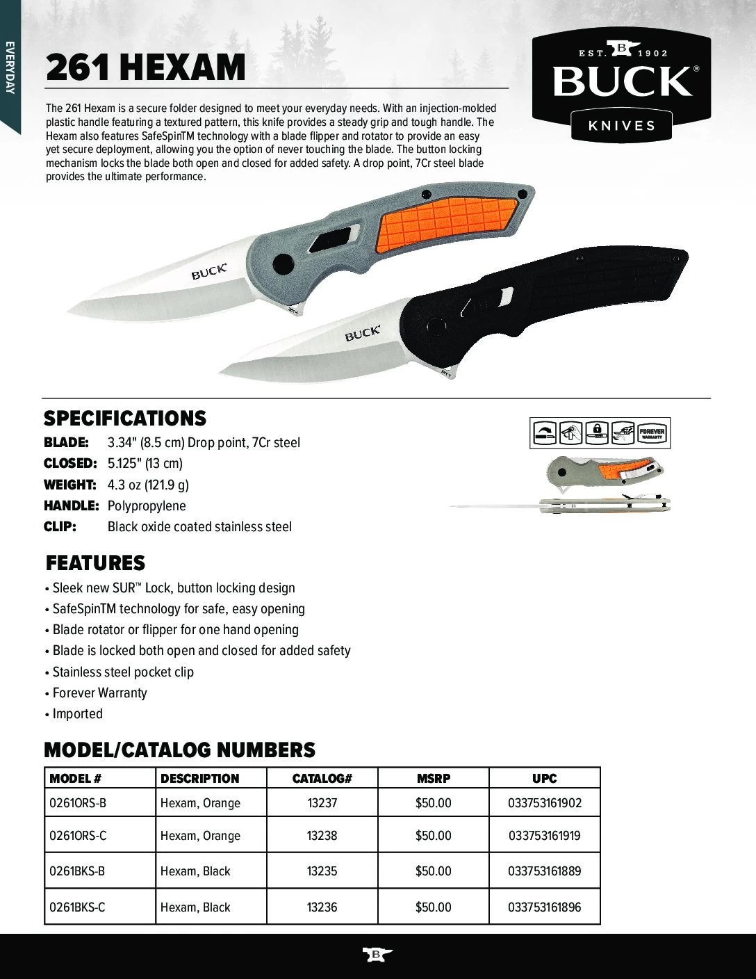 Buck Knives 261 Hexam EDC Flipper Black Folding Knife W/ Clip 0261BKS 5 Buck Knives 261 Hexam EDC Flipper Black Folding Knife W/ Clip 0261BKS - Image 5