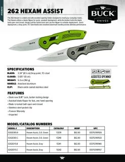 Buck Knives 262 Hexam Assisted Open Flipper Gray Folding Knife W/ Clip 0262GYS -Knife discount store 262 Hexam Assist pdf 1