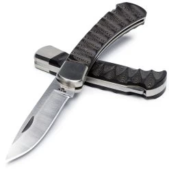 Buck Knives 110 Folding Hunter, S45VN Drop Point Blade, Black Scalloped Richlite Handles, Limited Edition Legacy Series